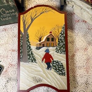 Hand Painted “Bringing Home The Tree” Sled Wall Decor